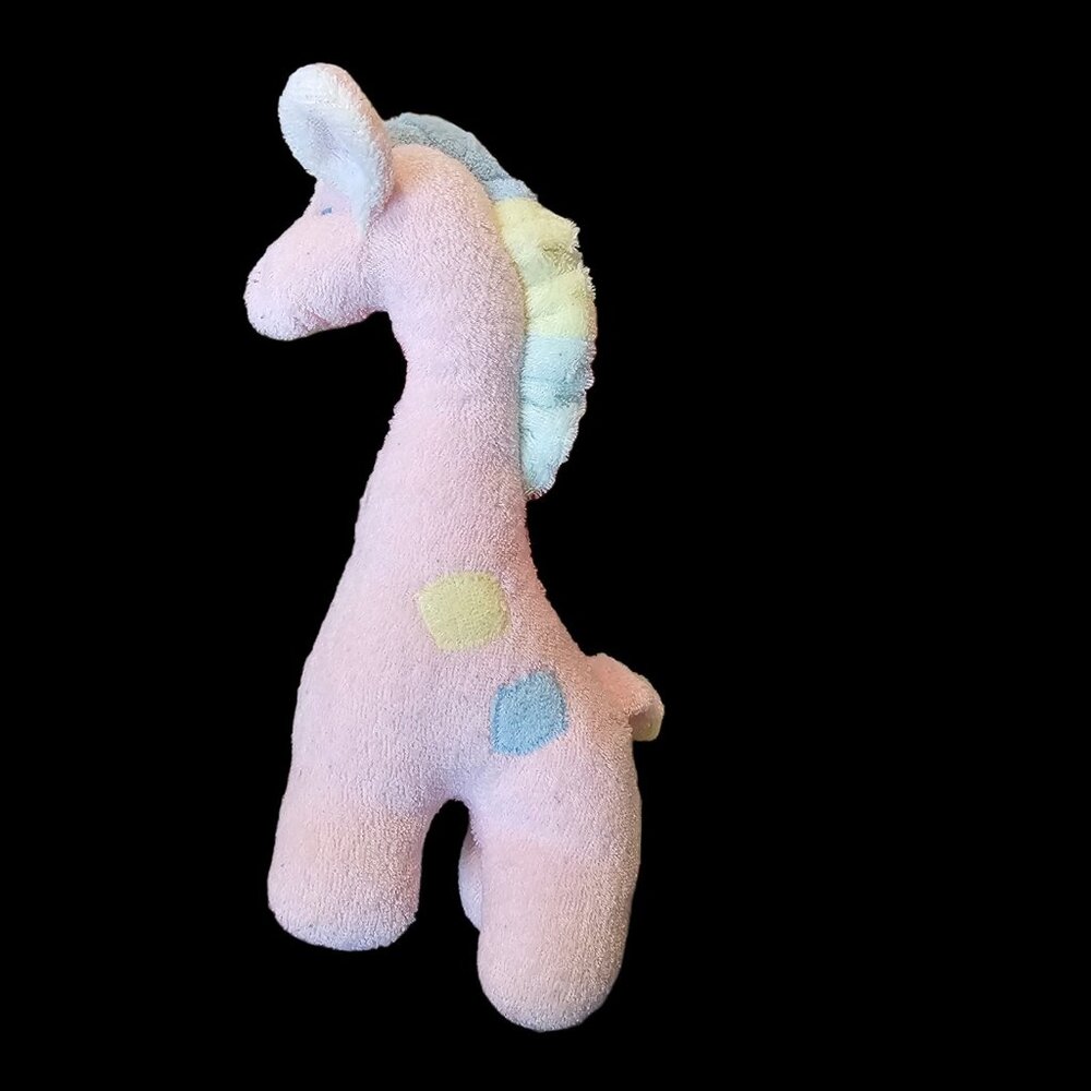 Kids Gifts Terry Cloth Pink Giraffe Rattle Baby Toy Pastel 80s 90s‎ 4 Mo. & Up